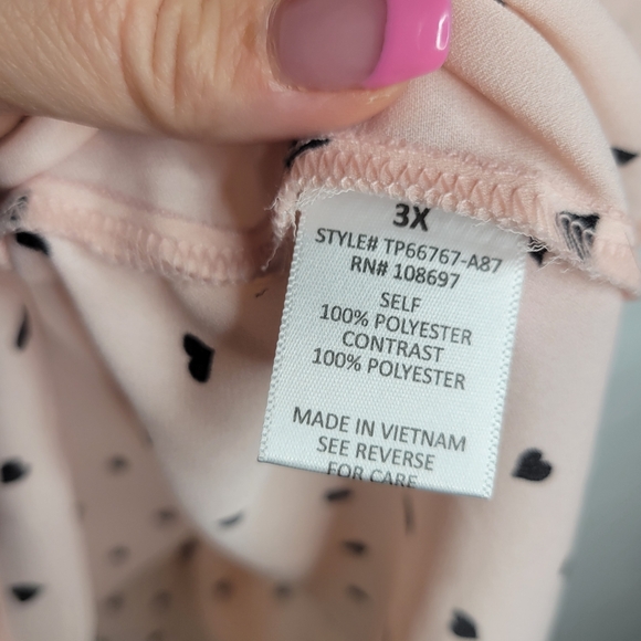 Sweet Rain Blush Pink Peach Heart Print Blouse - Picture 3 of 4